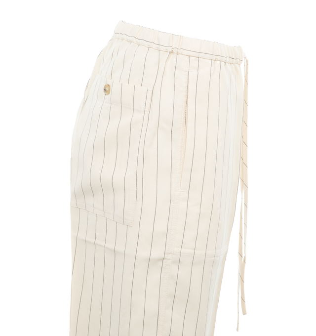Image 3 of 4 - WHITE - TOTEME Relaxed Pinstripe Shorts featuring relaxed and fluid silhouette suspended from an elasticated drawstring waist and are fitted with side and back pockets. 76% viscose, 24% lyocell. 
