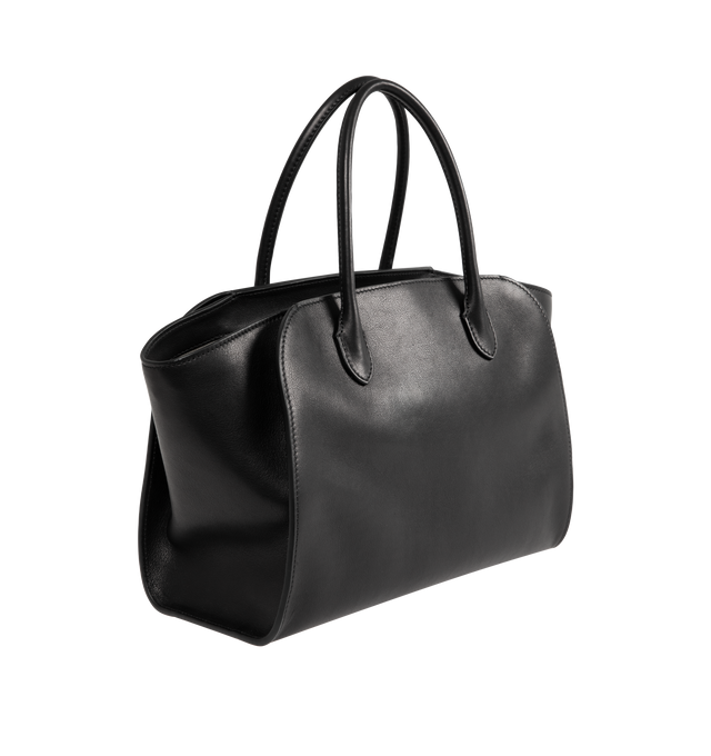 Image 2 of 3 - BLACK - THE ROW Marlo 12 Bag in Leather featuring softly structured tote bag in polished saddle leather with tubular handles, gusseted side panels and top zipper closure. Untreated and drum-dyed, the leather develops character with time and use. 12 x 15.5 x 8.28 in. Handle: 6.89 in. drop. 100% calfskin leather. Lined in 100% cotton. Made in France.