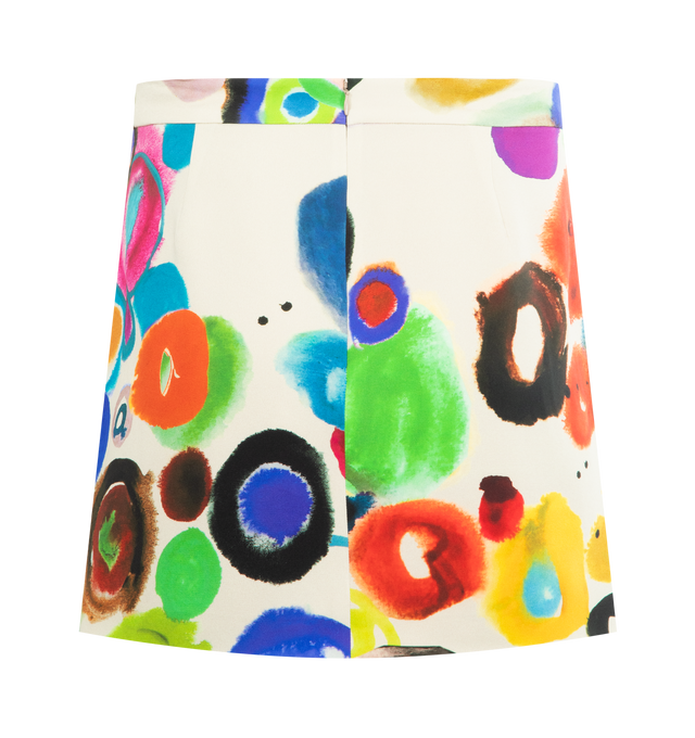 Image 2 of 2 - MULTI - LIBERTINE JH Gouache Slim Mini Skirt featuring classic fit, fully lined, invisible zipper, back closure and hook and bar closure. 94% silk, 6% elastane. Made in USA.