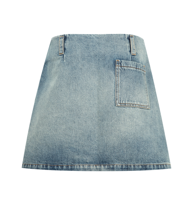 Image 2 of 3 - BLUE - Loewe Skirt in medium-weight washed cotton denim featuring pleats at the front.Regular fit, short length, mid waist, side zip fastening, buttoned coin pocket, seam pockets, rear patch pocket and LOEWE embossed leather patch placed at the front. Cotton. Made in Italy.