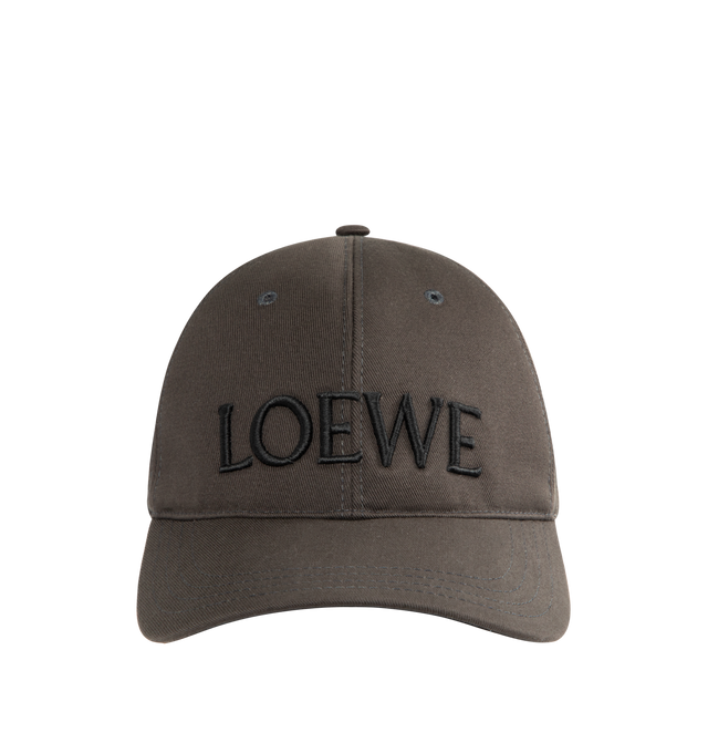 Image 1 of 2 - BROWN - LOEWE Futurist Cat Cap in cotton canvas with a LOEWE embroidery at the front and a Louis Wain Futurist Cat motif at the back, adjustable strap with metal slider, striped cotton canvas lining and LOEWE embossed calfskin patch at the back. Cotton. Made in Italy.