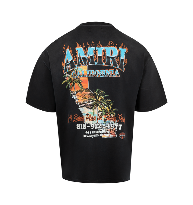 Image 2 of 2 - BLACK - AMIRI Sunny Place Tee featuring jersey tee, softened and distressed, oversized fit, slogan graphic on front and back, short sleeves an crew neck. 100% cotton.
