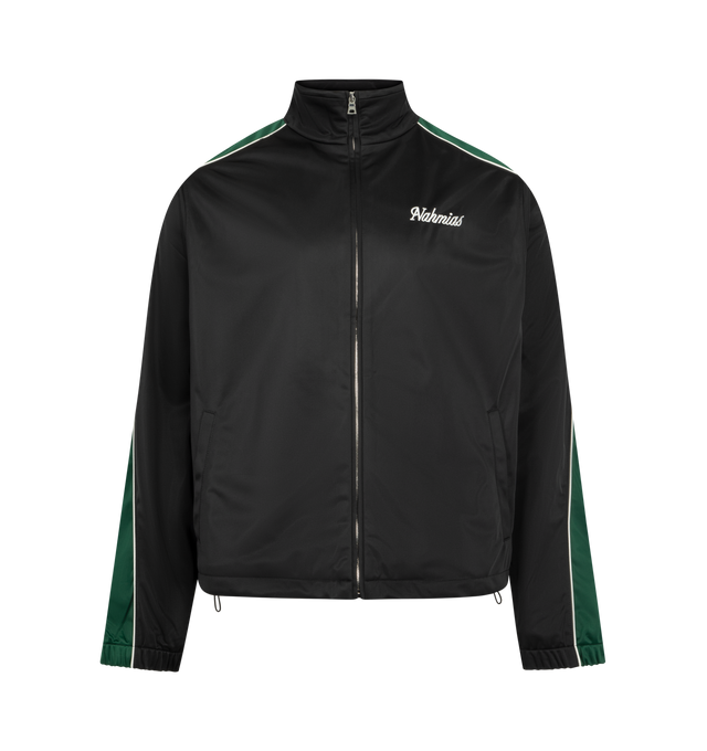 Image 1 of 4 - BLACK - NAHMIAS Ollie Track Jacket featuring zip front closure, stand collar, logo embroidery on chest, front slit pockets and stripes and piping down arms. 100% polyester.
