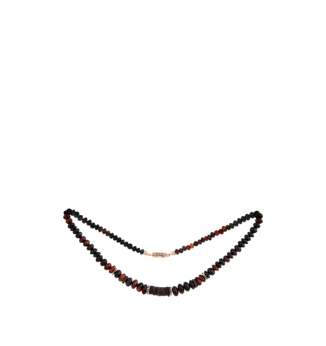 Image 1 of 2 - BROWN - Dezso by Sarah Beltran 7mm Puka necklace made of brown shell, coco shell, 14k rose gold and black enameling. For personal consultation and detailed information about jewelry, please contact our dedicated stylist team at personalshopping@hirshleifers.com 