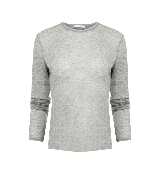 Image 1 of 2 - GREY - THE ROW Iverness Top in Cashmere featuring long-sleeved crewneck top in featherlight cashmere jersey with ribbed collar and slim fit. 100% cashmere. Made in Italy.