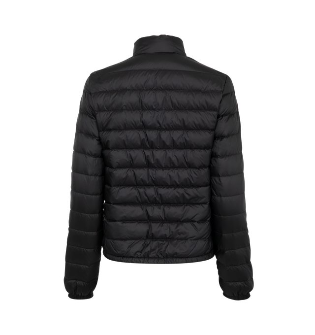 Image 2 of 2 - BLACK - MONCLER Lans Short Down Jacket featuring tech fabric with down fill, standup collar featuring snap buttons, zip-up closure, flap pockets and logo patch at sleeve. 100% polyamide/nylon. Padding: 90% down, 10% feather. Made in Armenia.