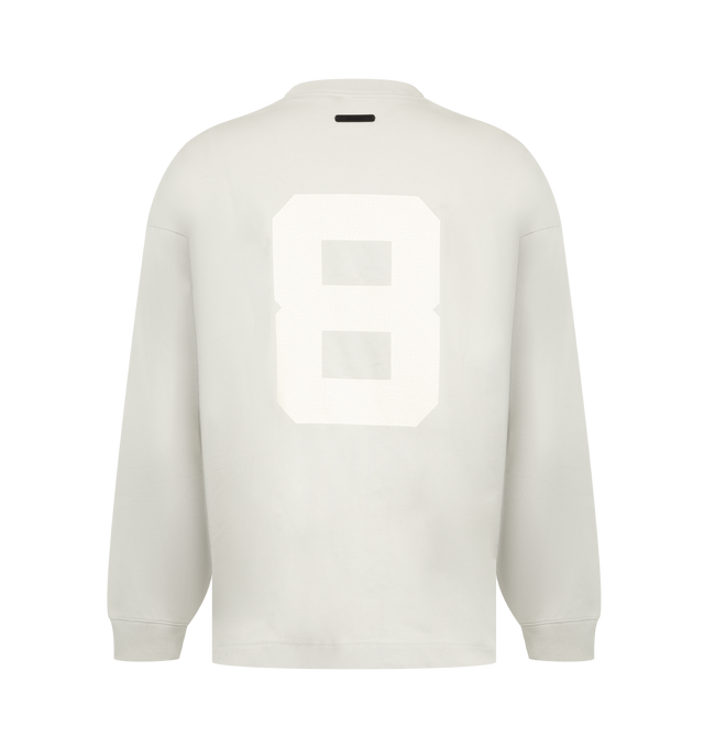 Image 2 of 2 - GREY - Fear of God Mens Merch T-Shirt is crafted from heavyweight 300 GSM cotton jersey. Features a boxy relaxed fit, dropped shoulders, ribbed crew neckline, puff-printed FOG graphic at the front, All Valley Essentials graphic at the back, and an Essentials signature label at the back collar. Main Material: 100% Cotton.