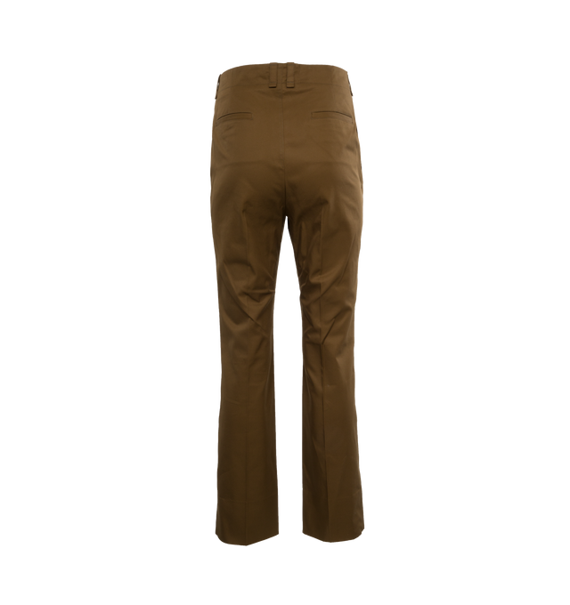 Image 2 of 4 - BROWN - SAINT LAURENT Cotton Twill Pants featuring mid rise, tailored, straight leg, center crease, slash pockets, upturned cuffs and belt loops. 100% cotton. Made in Italy. 