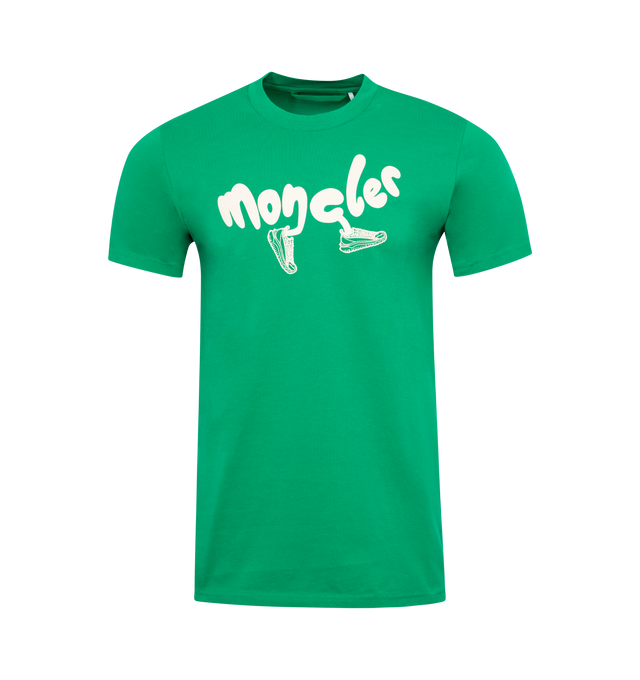Image 1 of 2 - GREEN - MONCLER Logo T-Shirt featuring cotton jersey, crew neck, short sleeves and printed logo on the chest. 100% cotton. Made in Turkey. 