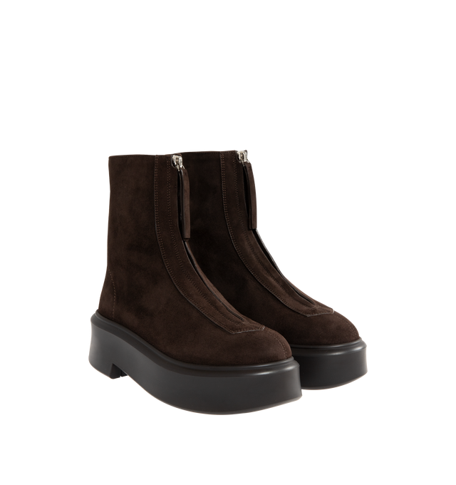 Image 2 of 4 - BROWN - THE ROW Suede Zipped Platform Boots featuring a zip closure at vamp and rubber platform. Leather lining, suede upper, rubber sole. Made in Italy.