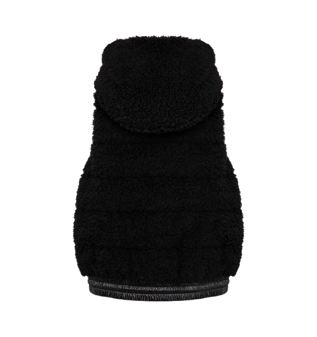 Image 2 of 2 - BLACK - MONCLER GRENOBLE Teddy Fleece Puffer Vest featuring hooded neckline with adjustable drawstrings, two-way zipper closure, sleeveless, embroidered chest logo patch, side zipped pockets and elasticized drawstring hem. Nylon/polyamide/polyester. Fill: down/feather.