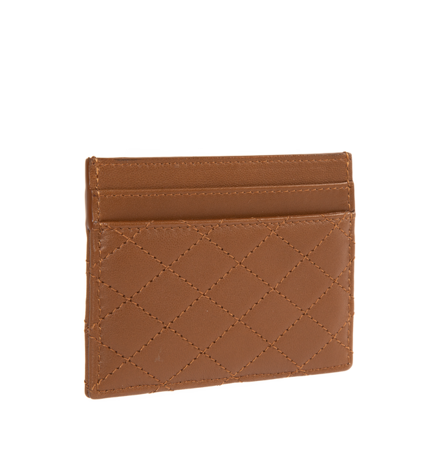 Image 2 of 3 - BROWN - SAINT LAURENT Gaby Card Case featuring quilted overstitching and five card slots. 4.1 X 2.9 X 0.2 inches. 100% lambskin. Made in Italy. 