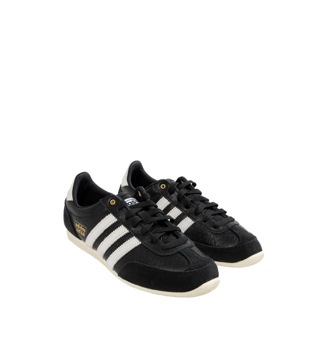 Image 2 of 5 - BLACK - ADIDAS Japan Sneakers are a lace-up style with leather uppers, EVA midsoles, molded heels, and rubber gum soles. Reissued vitage design from a 1964 trainer that appeared in a catalog for that year's global sporting event held in Japan. Unisex style in men's sizes.