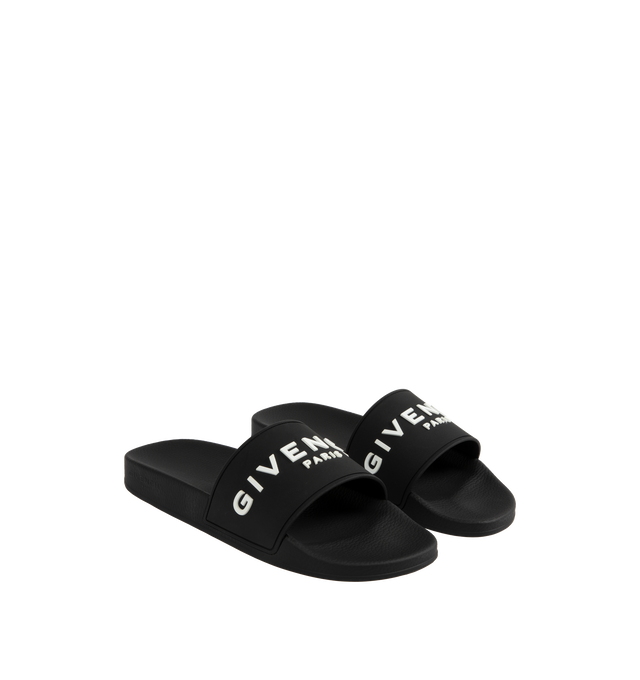 Image 2 of 4 - BLACK - GIVENCHY Logo Pool Slide Sandals featuring flat heel, open toe, one-band upper, molded footbed, easy slide style and 1" rubber sole. Made in Italy.