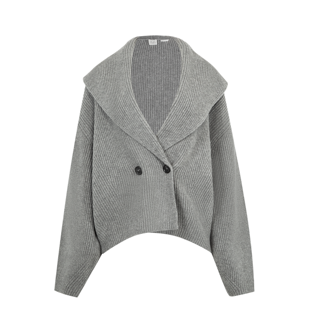 Image 1 of 2 - GREY - TOTEME Shawl-Lapel Cardigan featuring wide sleeves with dramatic, rounded proportions, knitted from heavyweight, ribbed wool and set with a double-breasted button front. 94% RWS wool, 6% polyamide.