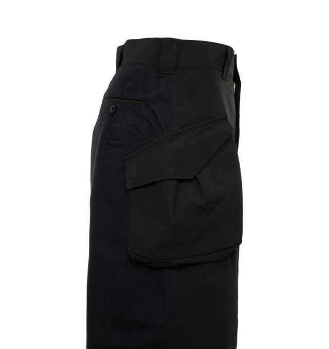 Image 3 of 3 - BLACK - JUNYA WATANABE POLYESTER OXFORD X COTTON SULFUR OXFORD BIO WASHED PANT features two front flap side pockets, button fastening with zip fly and contrast rear panels with two welt pockets. 100% polyester. 