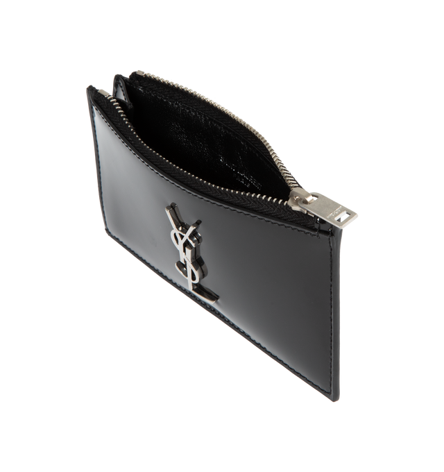 Image 3 of 3 - BLACK - SAINT LAURENT Zipped Card Case featuring zip closure, leather lining and card slots on back. 5.1 X 3.1 X 0.8 in. 90% calfskin, 10% metal. Made in Italy.  