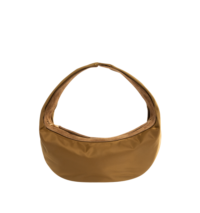 Image 1 of 3 - BROWN - KHAITE Medium Olivia Hobo Bag featuring a slouchy zip-top hobo bag in sleek nylon paired with suede, slip pocket at interior and integrated strap to wear over the shoulder or carry by hand. 16 in x 7 in x 9.4 in. Handle drop: 9 in. 70% nylon, 30% suede. Made in Italy.