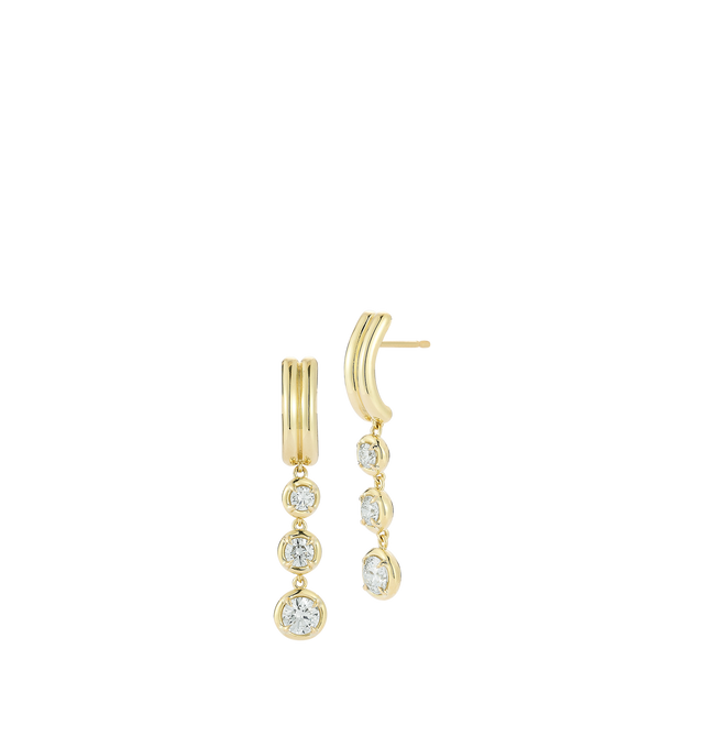 Image 1 of 1 - GOLD - JEMMA WYNNE FORME Graduated Diamond Drop Earrings featuring 18k Gold. Diamonds- 1.3cts. Length- 31mm/1.25in. Hirshleifers offers a range of pieces from this collection in-store. For personal consultation and detailed information about jewelry, please contact our dedicated stylist team at personalshopping@hirshleifers.com.This item may be restricted for online purchase to international clients. For assistance purchasing this item please contact our dedicated stylist team at personalsho