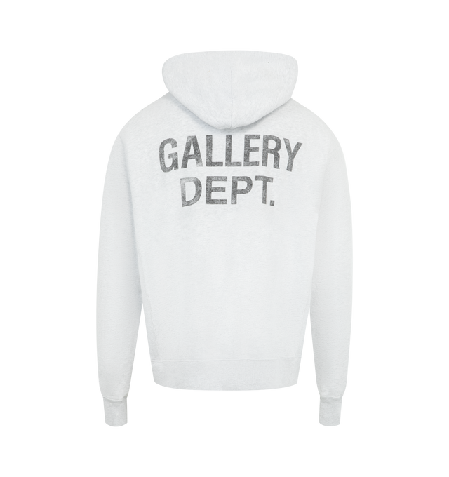 Image 2 of 3 - GREY - GALLERY DEPT. GD Paint Logo Hoodie featuring logotype on the front, enlarged iteration on the back, front pocket, appliqud with our 'art on display' patch by the cuff and fixed hood. 100% cotton. Made in USA.
