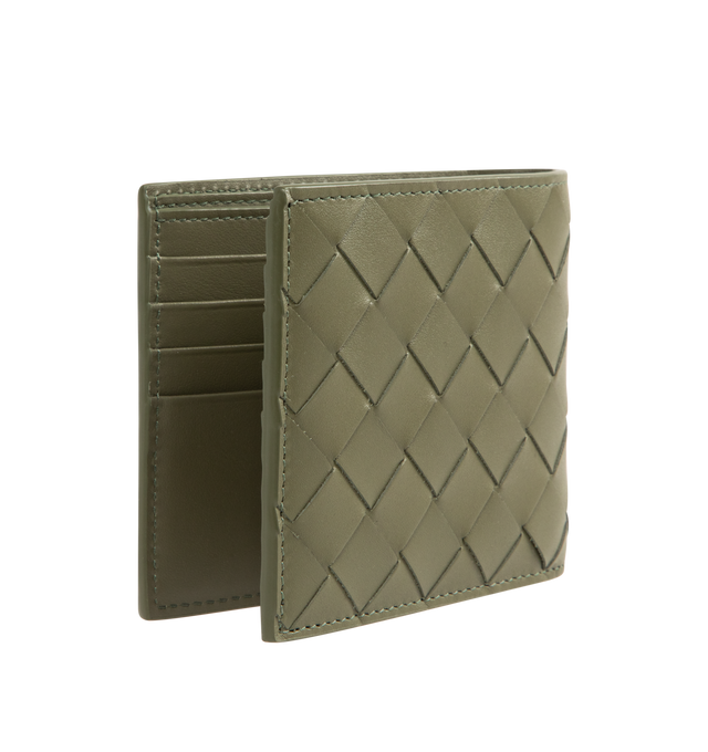 Image 3 of 3 - GREEN - Bi-Fold Wallet featuring intrecciato leather, eight card slots, two bill compartments and two additional pockets. Calfskin. Made in Italy.