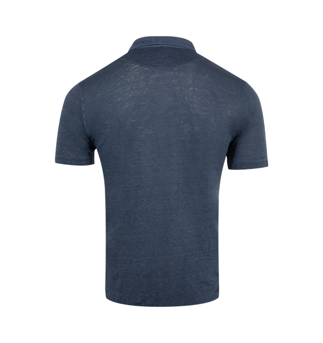 Image 2 of 2 - NAVY - 120% LINO Polo Shirt featuring polo collar, short sleeves, button fastenings and straight hem. 100% linen.