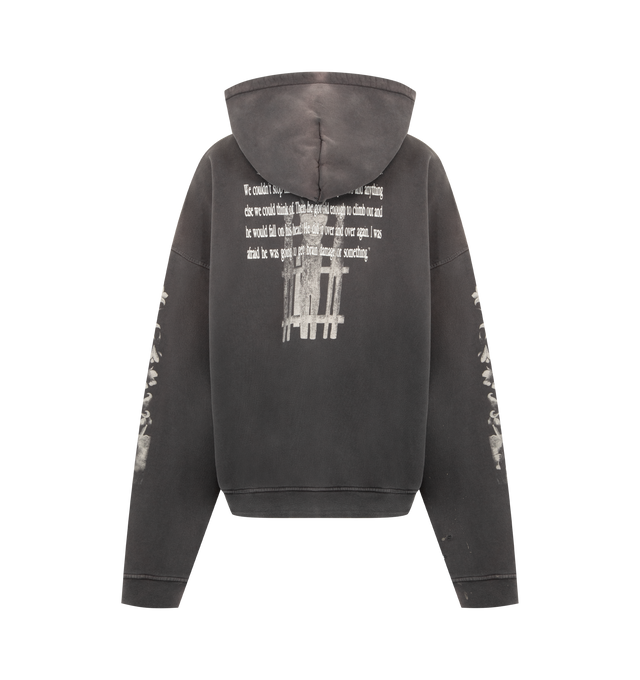 Image 2 of 3 - BLACK - Enfants Riches Deprimes Head Against The Bars hooded sweatshirt crafted from heavyweight brushed French terry. Featuring a boxy drop-shoulder fit, double-layer hood, rib knit cuffs and waist, vintage wash process and distressing throughout, and printed artwork at the front and back. Made in USA.