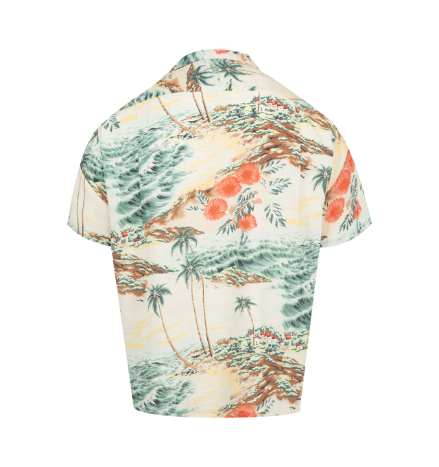 Image 2 of 2 - MULTI - ORSLOW Hawaiian Shirt featuring an all-over abstract Hawaiian print, relaxed, oversized fit, camp collar and curved hem. 100% rayon. Made in Japan.