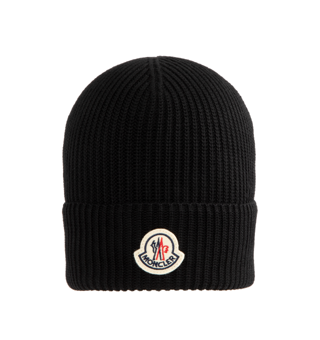 Image 1 of 2 - BLACK - MONCLER Cotton Beanie featuring organic cotton, brioche stitch and gauge 7. 100% cotton.