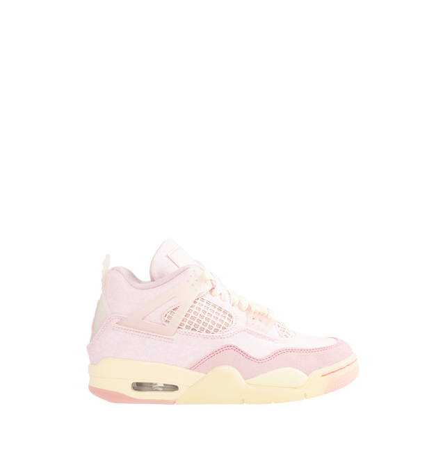 Image 1 of 5 - PINK - JORDAN Air Jordan 4 Retro Sneaker featuring synthetic leather and denim in the upper, Nike Air technology, soft foam midsole and rubber outsole.
