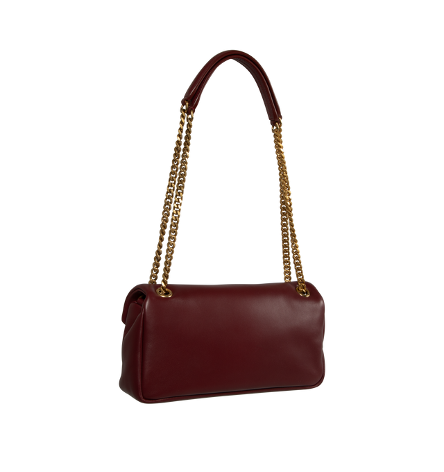 Image 3 of 5 - RED - SAINT LAURENT Calypso padded shoulder bag featuring snap button closure and one zip pocket. Chain drop 9.4". Dimensions: 2.8 x 5.5 x 10.6 inches. 100% leather. Made in Italy.  