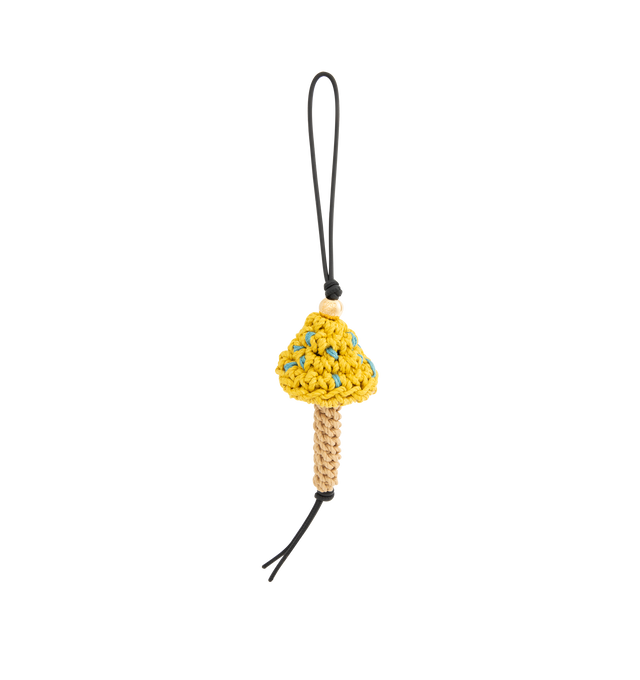 Image 1 of 2 - YELLOW - Loewe Mushroom charm in woven cord on a looped calfskin strap with an Anagram Pebble dice. 31.5 cm x 6.5 cm. Made in Spain.