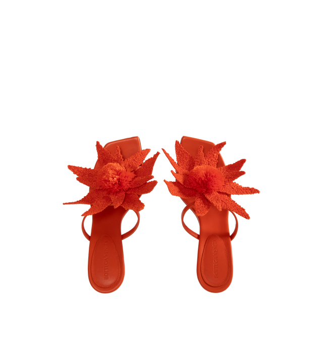 Image 4 of 4 - ORANGE - BOTTEGA VENETA Adam Sandal featuring leather mule sandal with raffia flower embroidery and rubber-injected leather outsole. Lambskin, raffia. Heel: 3.5. Made in Italy.