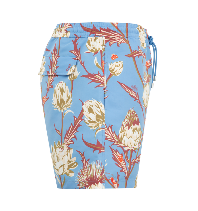 Image 3 of 3 - MULTI - LOEWE PAULA'S IBIZA Swim Shorts in lightweight technical shell featuring an allover artichoke flowers print, regular fit, short length, elasticated waist with drawstring, rear flap pocket with Velcro fastening and eyelets, technical mesh lining and anagram snap button placed on the rear flap welt pocket. Polyester. Made in Italy.