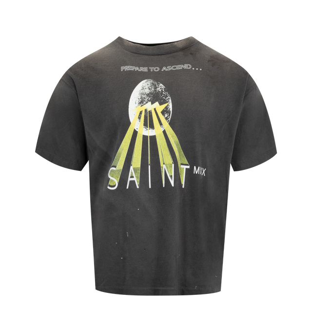 Image 1 of 2 - BLACK - SAINT MICHAEL Egg Tee featuring crew neck, short sleeves, relaxed fit and graphic print on front. 100% cotton.