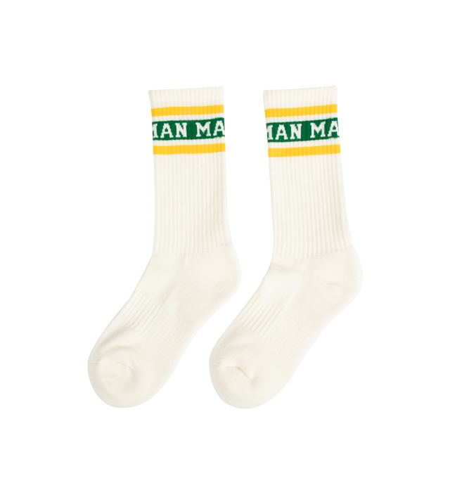 Image 2 of 2 - WHITE - HUMAN MADE Line Socks featuring rib knit, stripe detail and branded detail. 55% cotton, 24% acrylic, 17% polyester, 3% spandex.