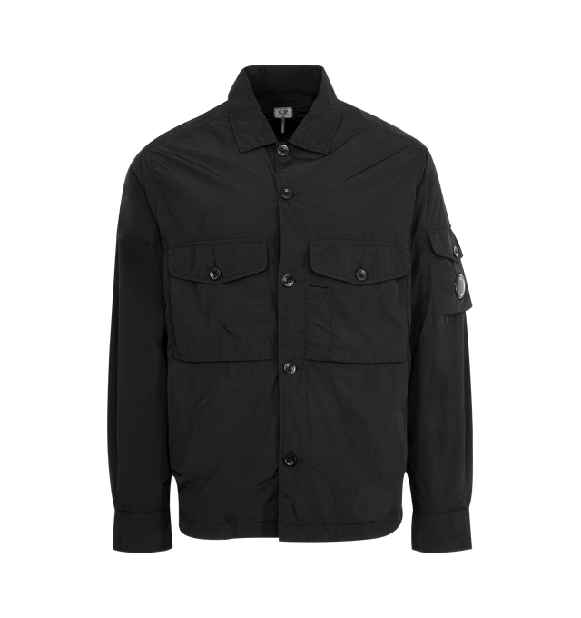 Image 1 of 3 - BLACK - C.P. COMPANY Chrome R Overshirt featuring classic collar, full button fastening, patch front button pockets, side flap snap pockets, lens detail, adjustable button cuffs and regular fit. 100% polyamide/nylon.