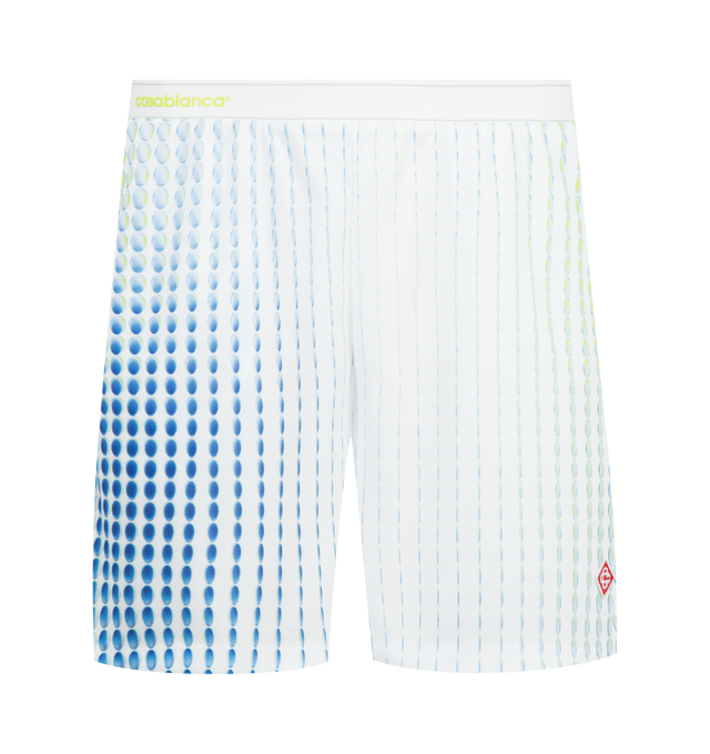 Image 1 of 3 - WHITE - CASABLANCA Tennis Tech Shorts featuring diamond logo patch, an elasticised waistband, drawstring fastening, side pockets, curved hem detail, birdseye mesh fabric and relaxed fit. 100% polyester. Made in Portugal.