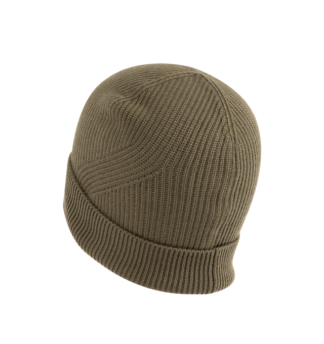 Image 2 of 2 - GREEN - MONCLER Knit Beanie featuring ribbed knit, turned up brim and logo. Wool. Made in Italy.