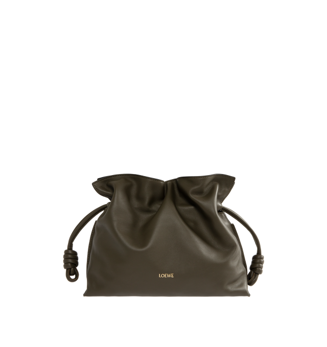 Image 1 of 3 - GREEN - LOEWE Flamenco Clutch featuring shoulder, crossbody or hand carry, detachable and adjustable strap, discreet magnetic closure, suede lining and LOEWE embossed. 9.6 x 11.8 x 4.1 inches. Nappa Calf. Made in Spain.