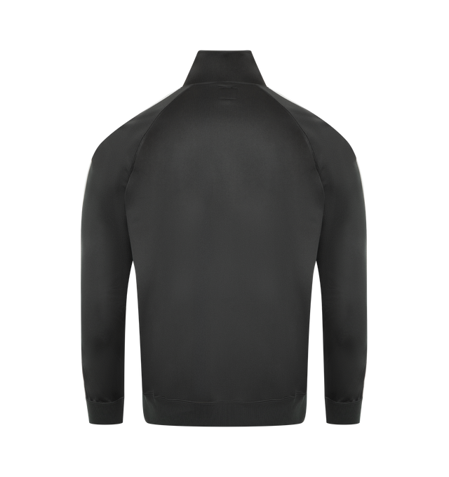 Image 2 of 3 - GREY - NEEDLES Track Jacket in poly smooth featuring stand collar, two-way zip closure, logo embroidered at chest, zip pockets at front, rib-knit hem and cuffs, stripes at side seams and sleeves and raglan sleeves. 100% polyester. Made in Japan.