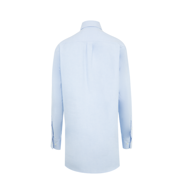 Image 2 of 2 - BLUE - Moncler Button Front Shirt has a button-down point collar, a chest pocket, a high low hem, and button cuffs. 100% cotton.