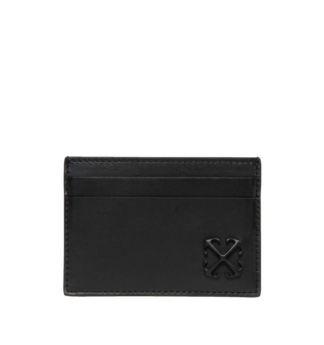 Image 1 of 3 - BLACK - OFF-WHITE JITNEY CARD CASE is made from 100% calf leather with a signature logo plaque on the front with two card pockets on the front and back as well as a middle wallet pocket. Lining: 27% Polyamide Outer: 100% Calf Leather Lining: 68% Cotton Lining: 5% Acrylic. 