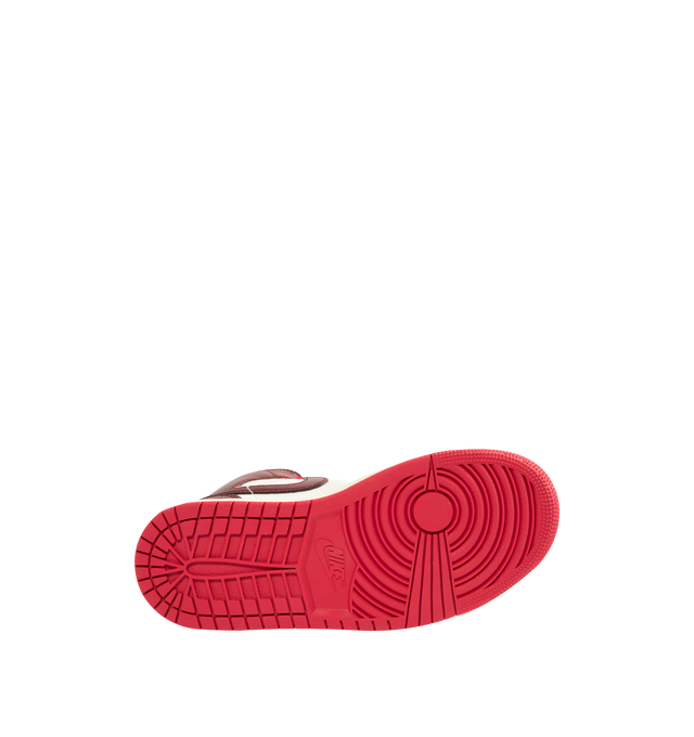 Image 4 of 5 - RED - JORDAN Air Jordan 1 Mid Sneaker featuring padded collar, premium leather and synthetic upper, Air-Sole unit in the heel and rubber outsole.