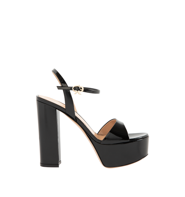 Image 1 of 4 - BLACK - GIANVITO ROSSI Marlena Nuit Heels featuring buckle ankle strap, open toe, block heel, platform, leather lining and leather sole with rubber heel cap. Heel: 5in/125mm. Made in Italy.