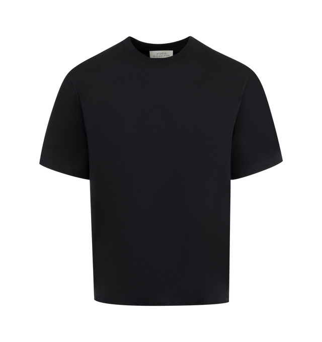 Image 1 of 2 - BLACK - Studio Nicholson Men's boxy fit tee-shirt crafted from heavyweight mercerized jersey featuring crew neck, tonal SN branded detailing, oversized fit. 100% Cotton. Made in Portugal.