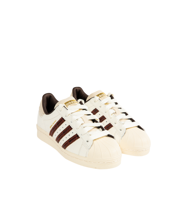 Image 2 of 5 - WHITE - ADIDAS X WALES BONNER Superstar Sneaker featuring leather upper, croc-embossed finish, contrast logo accents, removable insole, textile lining, lace-up closure, round toe and rubber sole.
