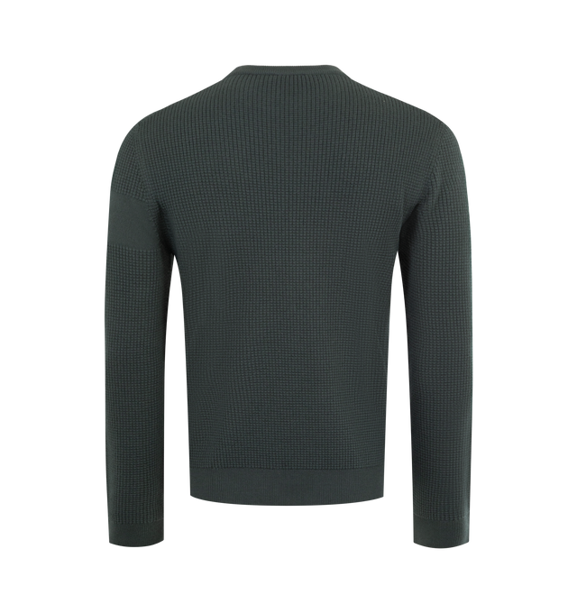 Image 2 of 3 - GREY - MONCLER Wool Sweater featuring ultra-fine wool, waffle stitch, gauge 12, crewneck and logo patch. 100% virgin wool.