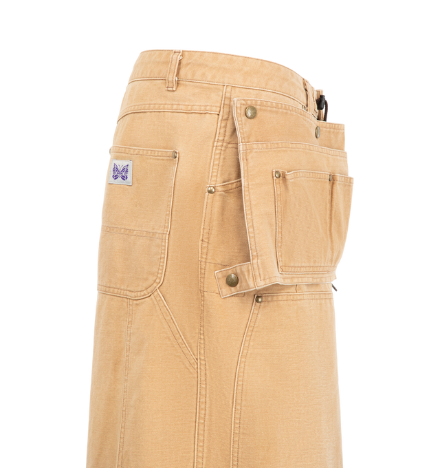 Image 3 of 4 - BROWN - Needles Men's H.D. Apron Pant is crafted from sulfur-dyed duck canvas and features the brand's signature H.D. silhouette with a voluminous, sculptural leg shape. Combining apron-inspired workwear detailing with durable utility fabric, this distinctive style reinterprets classic workwear through an exaggerated contemporary fit. Main Material: 100% Cotton. Made in Japan.