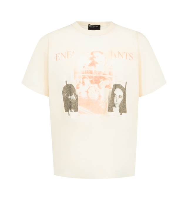 Image 1 of 2 - WHITE - ENFANTS RICHES DEPRIMES The Ill Fated T-Shirt featuring short sleeves, paper thin cotton jersey, boxy oversized fit, rib knit neckline, printed artwork and vintage wash process. Cotton. Made in the USA.